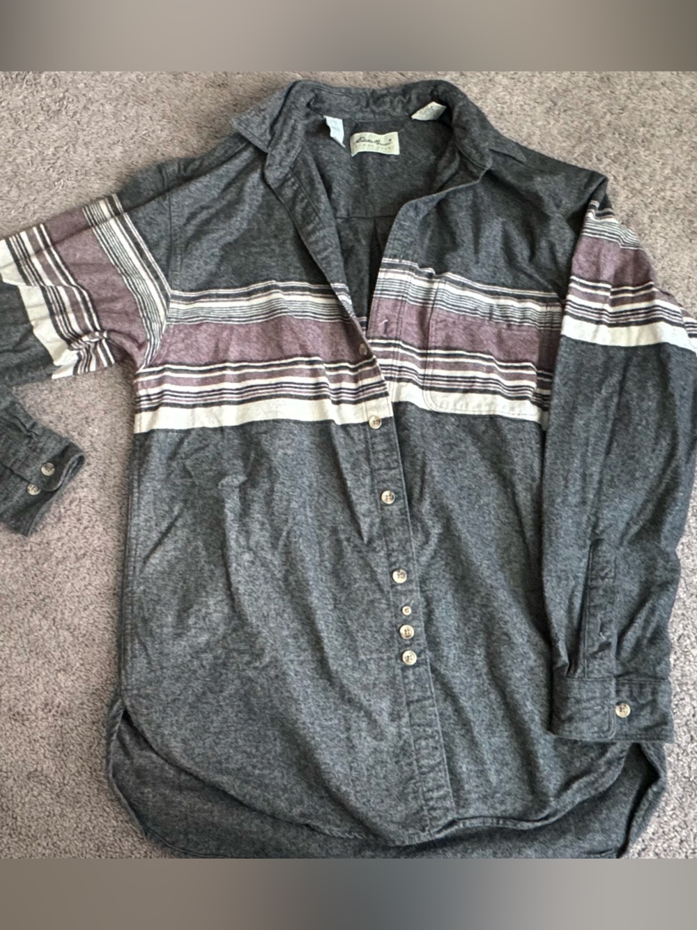 Eddie Bauer Gray Button-Up Shirt with Striped Chest